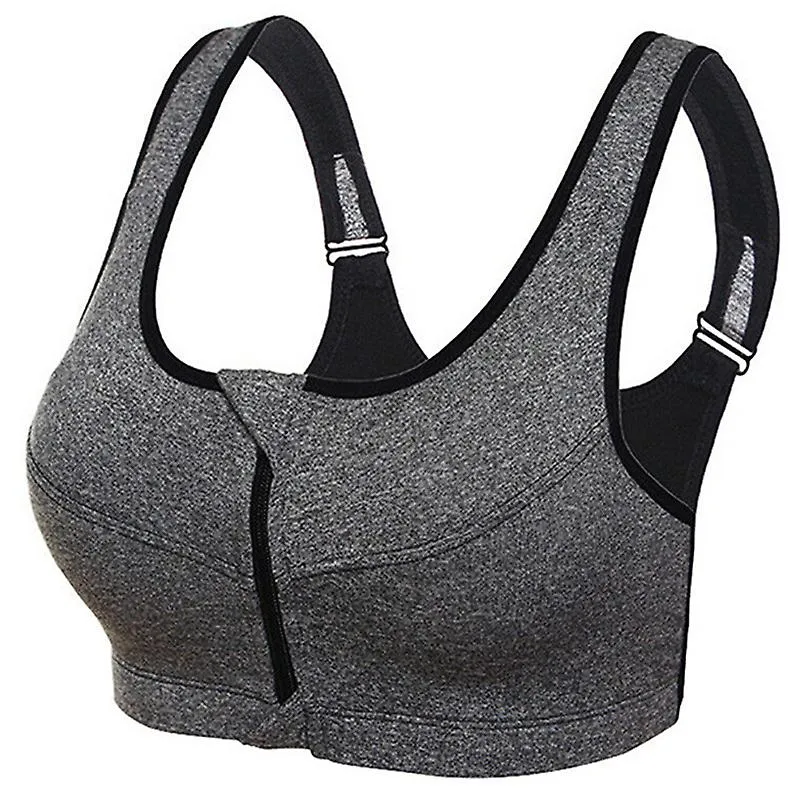 Mujer Zip Frontal Acolchado Sujetador Deportivo Yoga Gimnasio Entrenamiento Running Crop Top Gathering Chaleco de Apoyo