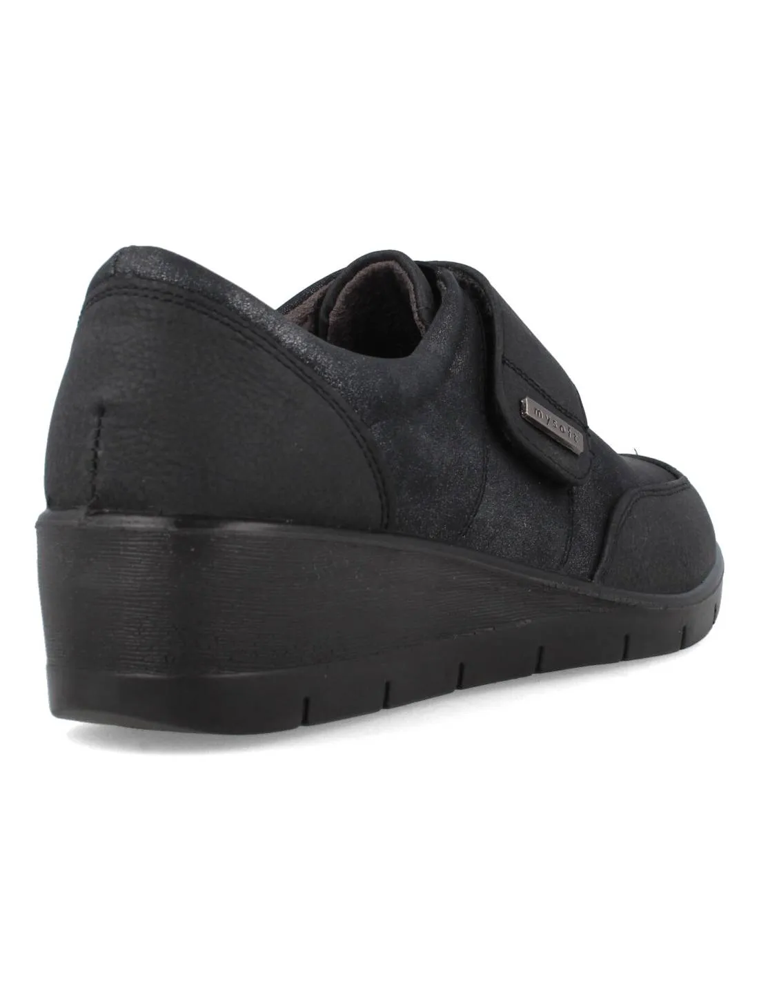 MYSOFT  ZAPATO MEMORYFOAM CUñA VELCRO NEGRO
