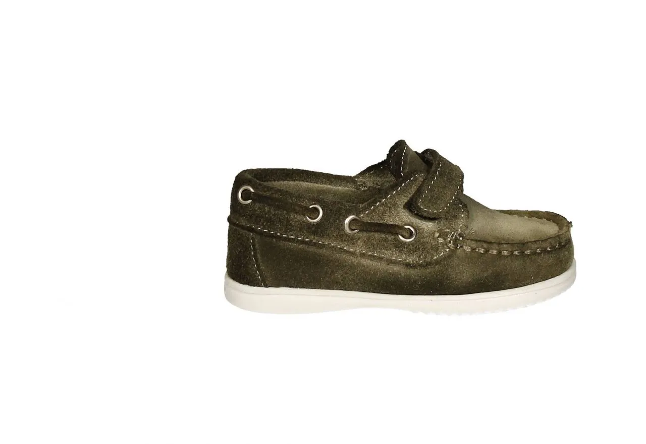 Nautico Serraje Lavado Kaki Con Velcro Piso Blanco