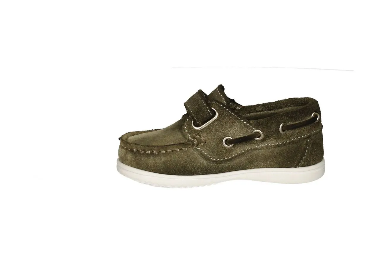 Nautico Serraje Lavado Kaki Con Velcro Piso Blanco