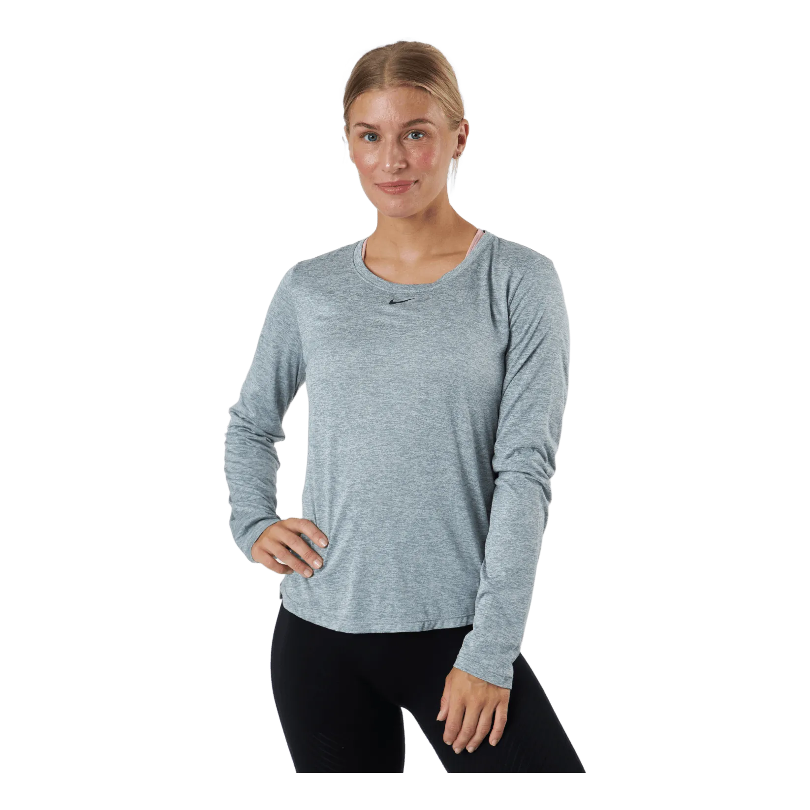 NIKE DRIFIT ONE WOMEN'S STANDARD FIT LONGSLEEVE TOP PARTICLE GREY/HTR/BLACK