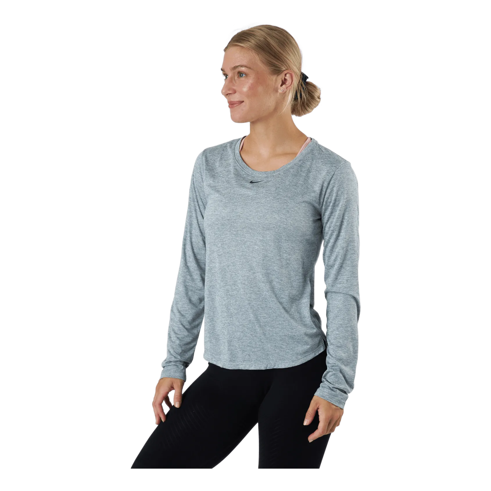 NIKE DRIFIT ONE WOMEN'S STANDARD FIT LONGSLEEVE TOP PARTICLE GREY/HTR/BLACK
