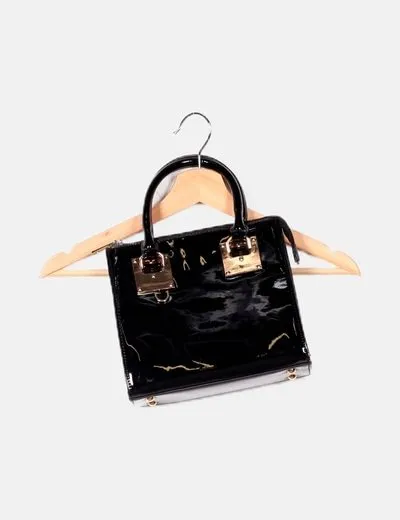 NoName Bolso de mano rígido negro charol