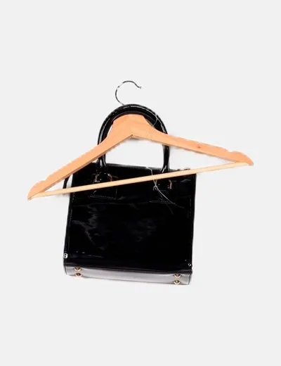 NoName Bolso de mano rígido negro charol