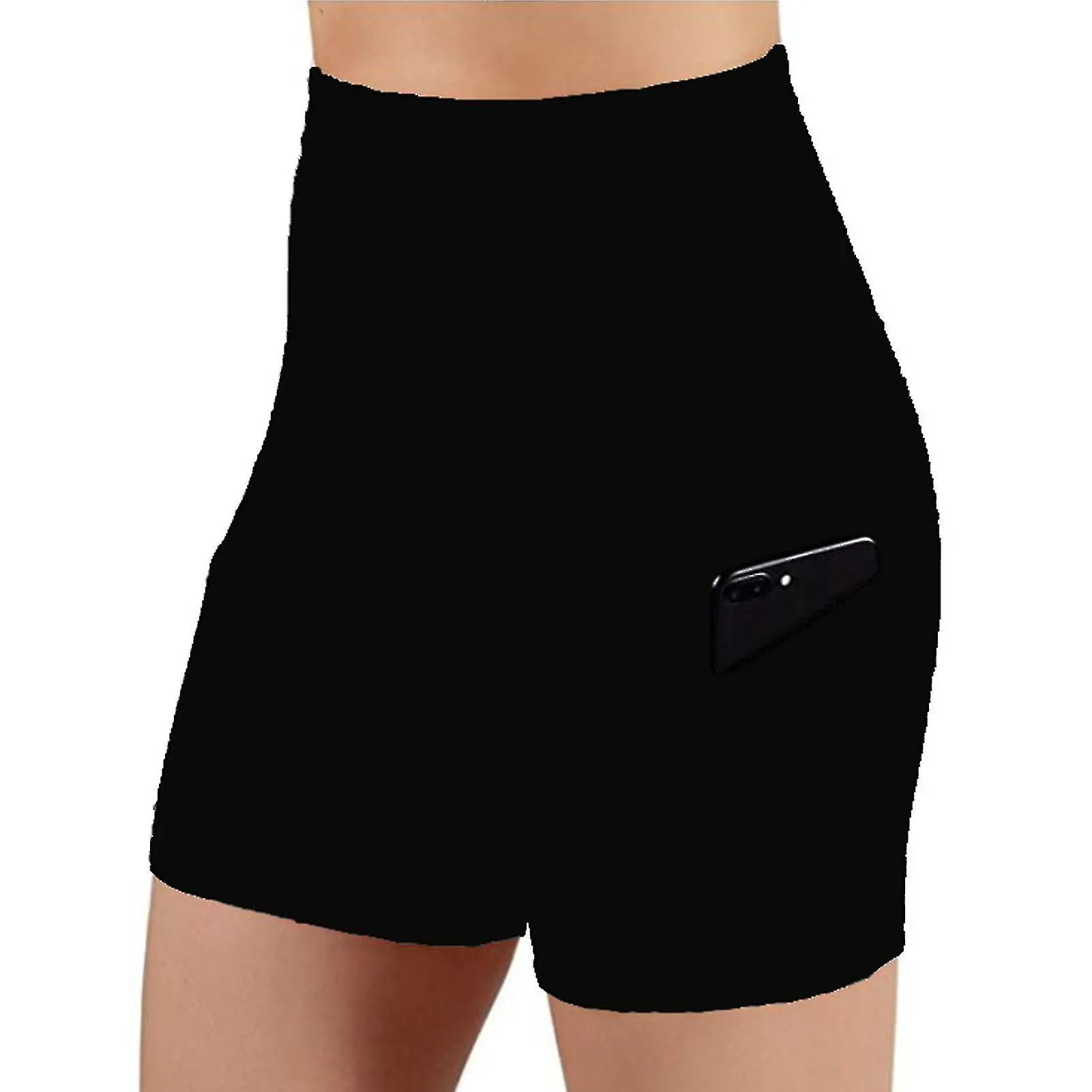 Pantalones cortos de bicicleta de cintura alta para mujer con 2 bolsillos laterales Workout Running Yoga Shorts para Yoga Exerci