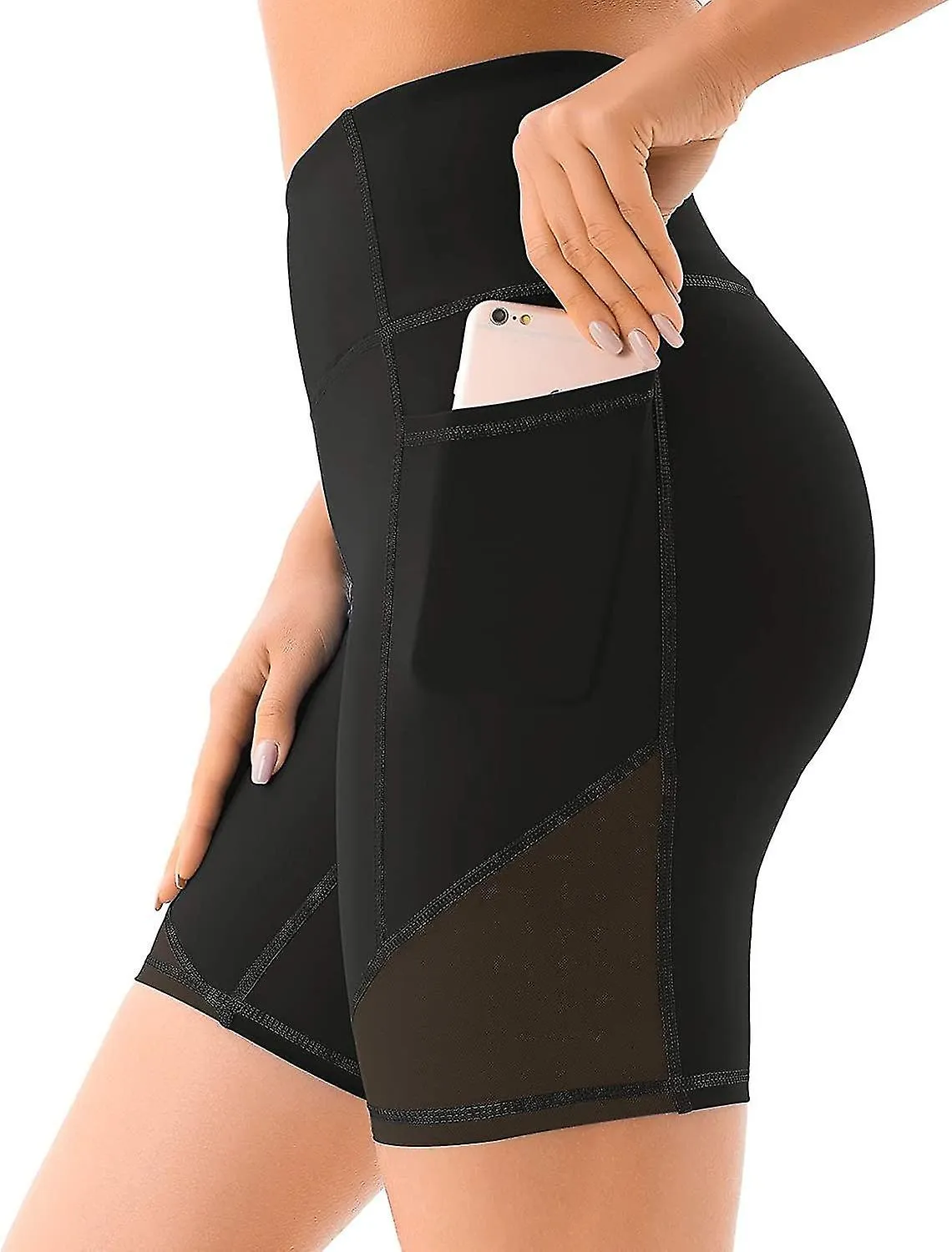 Pantalones cortos de yoga de malla de cintura alta compatibles con mujeres con bolsillos profundos Entrenamiento de mujer B
