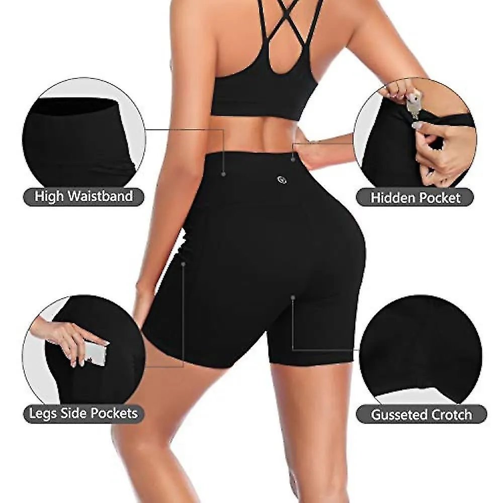 Pantalones cortos de yoga para mujeres de 3 "con bolsillos Cintura alta Control de barriga No transparente Entrenamiento Co