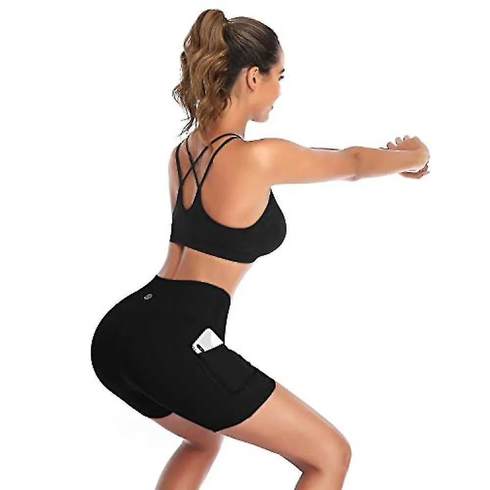 Pantalones cortos de yoga para mujeres de 3 "con bolsillos Cintura alta Control de barriga No transparente Entrenamiento Co
