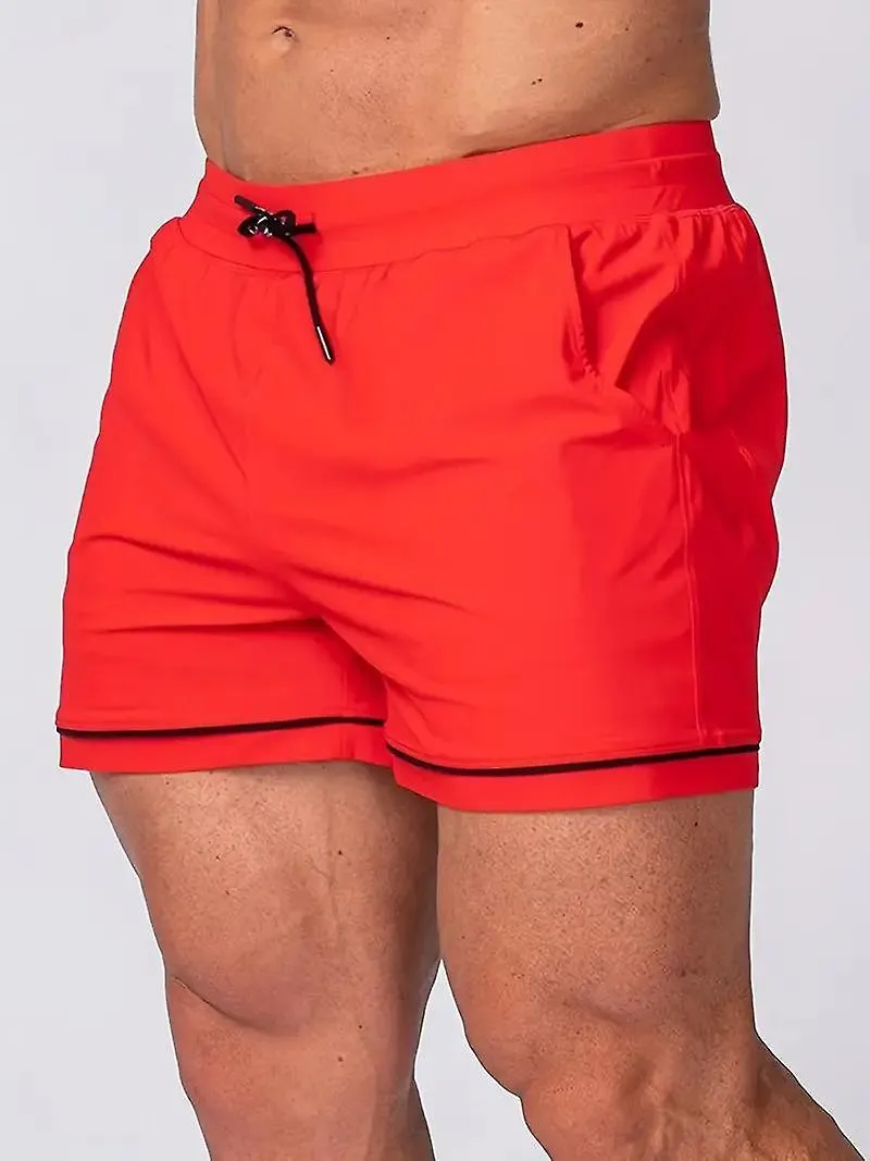 Pantalones cortos deportivos sólidos para hombres, pantalones cortos de tabla con cordón de cuerda de secado rápido y secado que