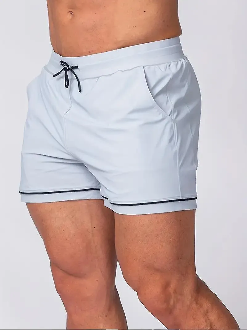 Pantalones cortos deportivos sólidos para hombres, pantalones cortos de tabla con cordón de cuerda de secado rápido y secado que