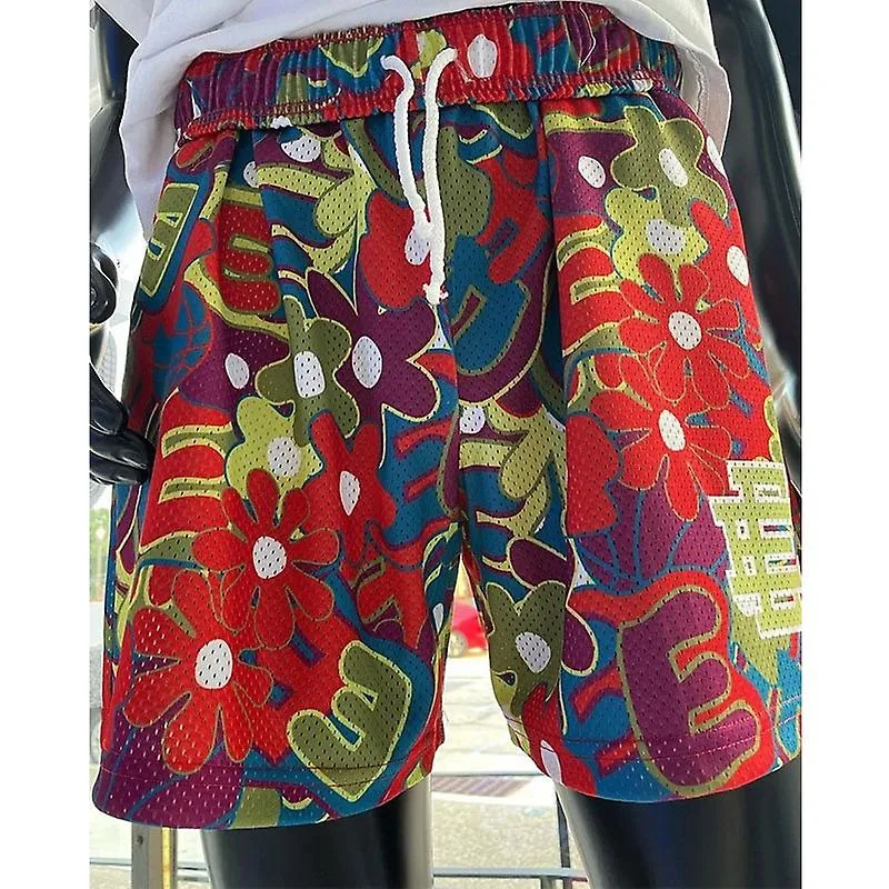  Pantalones cortos estampados de verano para hombres de malla transpirable músculo suelto fitness deportes gimnasio entrenamient