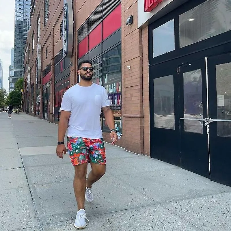  Pantalones cortos estampados de verano para hombres de malla transpirable músculo suelto fitness deportes gimnasio entrenamient
