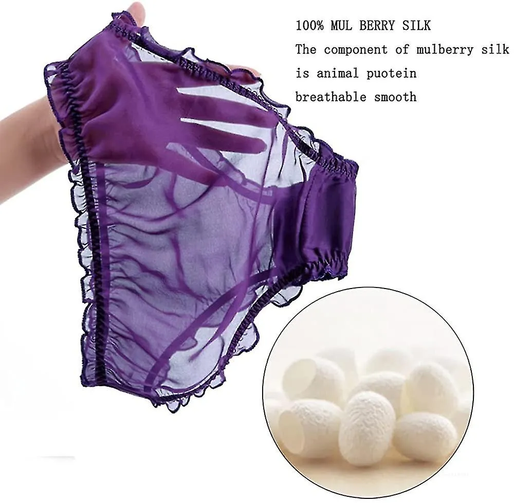 Panties de seda de morera para mujer Sexy Sheer Bikini Satin Briefs Ropa interior 2 Piezas
