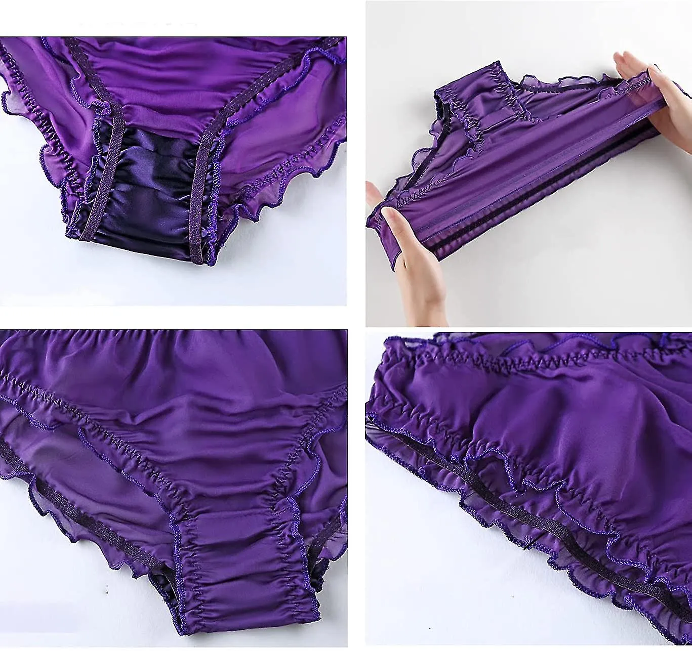Panties de seda de morera para mujer Sexy Sheer Bikini Satin Briefs Ropa interior 2 Piezas