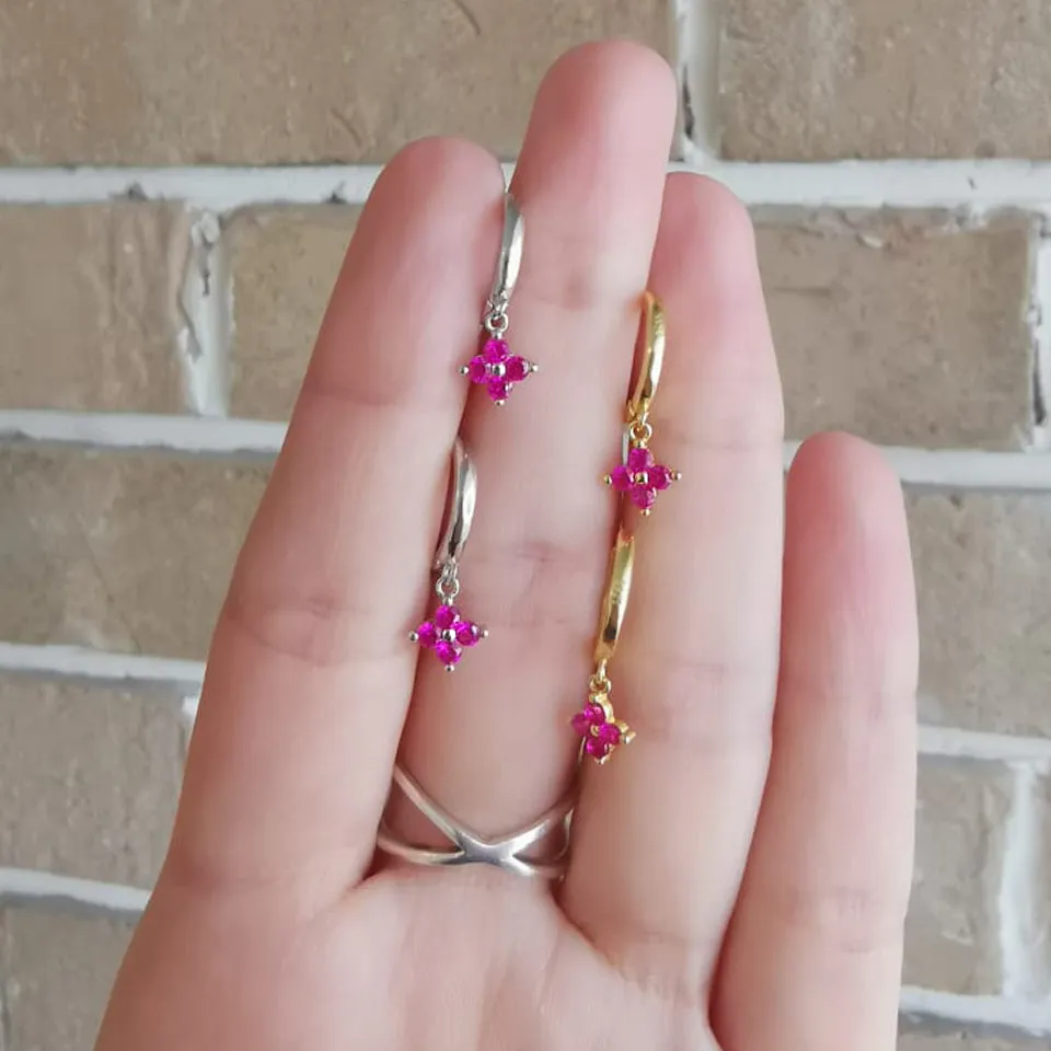 Par Arracadas Flor Circonia Pink 