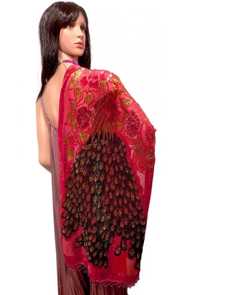 PAÑUELOS ROJOS LEGANTES PAVO REAL SEDA Y TERCIOPELO
