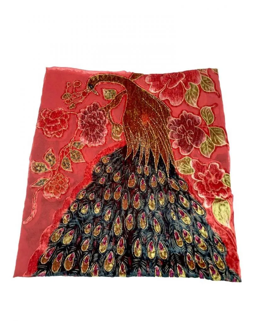 PAÑUELOS ROJOS LEGANTES PAVO REAL SEDA Y TERCIOPELO