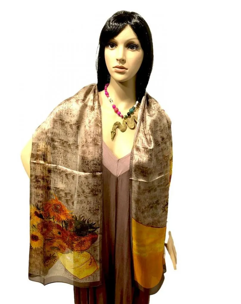 PAÑUELOS SEDA MARRONES Y ANARANJADOS ARTE Y MODA PARA MUJER