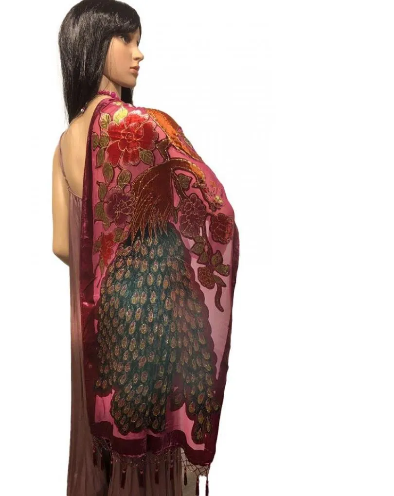 PAÑUELOS VINO BURDEOS LEGANTES PAVO REAL SEDA Y TERCIOPELO