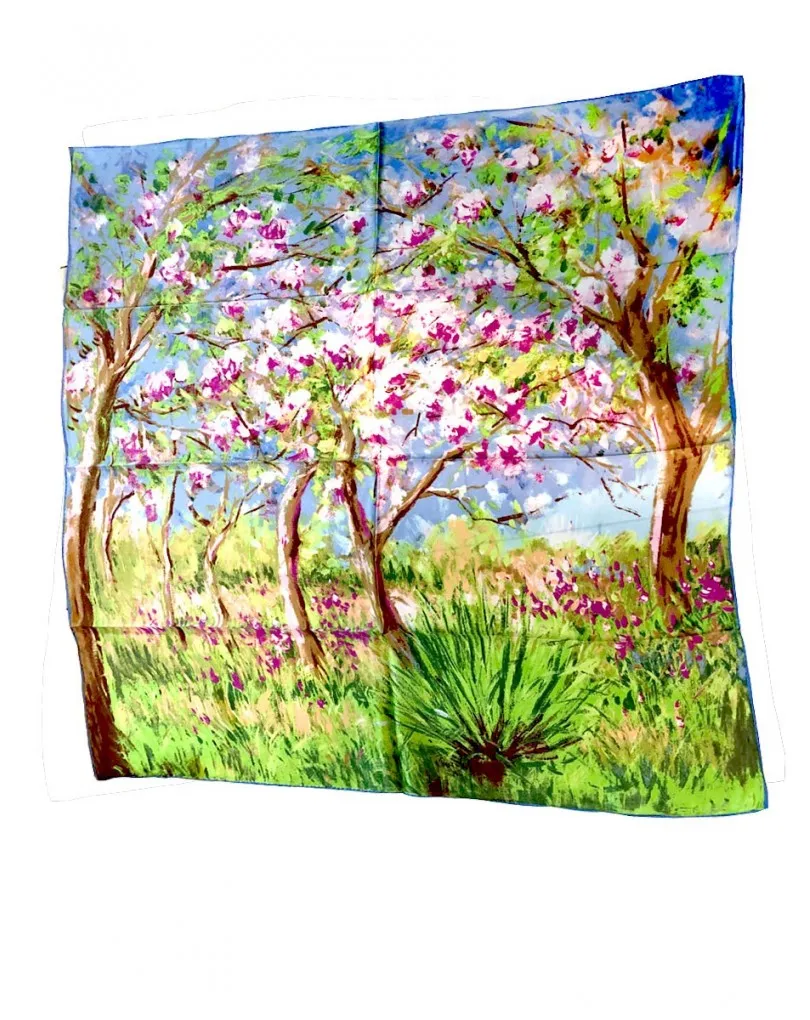 PAÑUELOS Y FOULARES AZULES Y VERDES CON ESTAMPADO BOSQUE