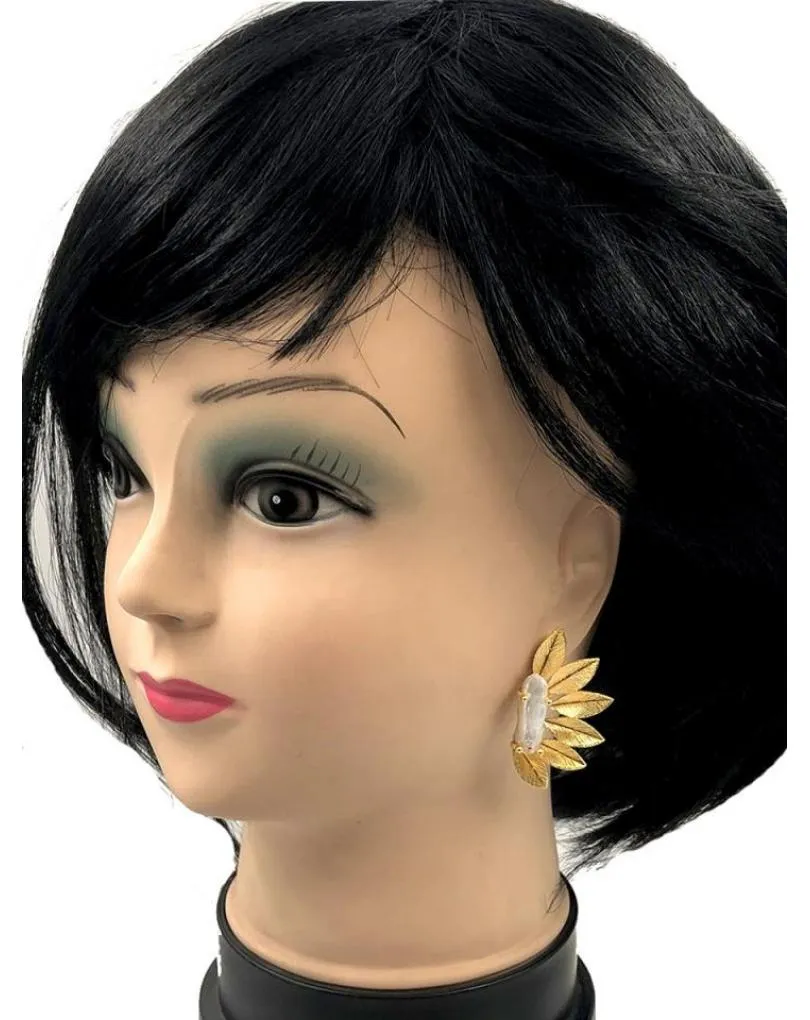 PENDIENTES MUJER CORTOS DORADOS CON PERLAS DISEÑO DE HOJAS
