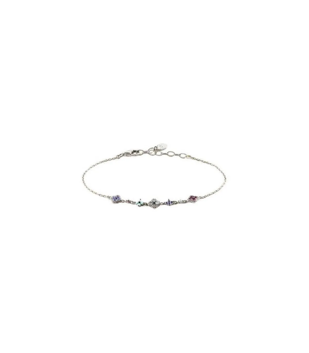 PULSERA AGATHA DE CADENA BELOVED PLATA CON BAñO RODIO Y FLORECITAS MULTICOLOR  2420776255TU