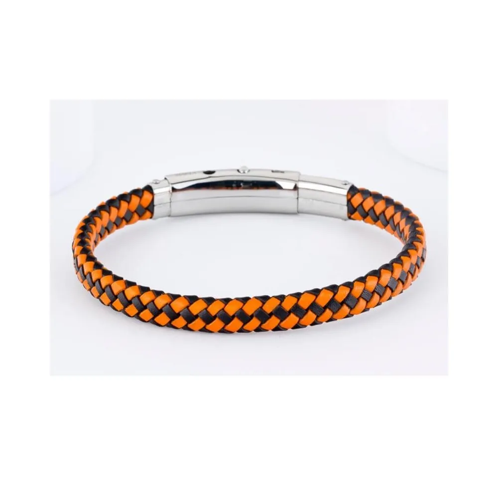 Pulsera de piel naranja y negra y cierre