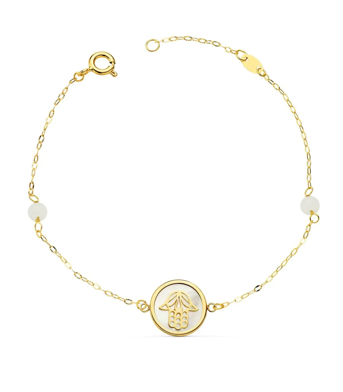 Pulsera Mujer Oro 18K Mano de Fátima Nácar 20cm