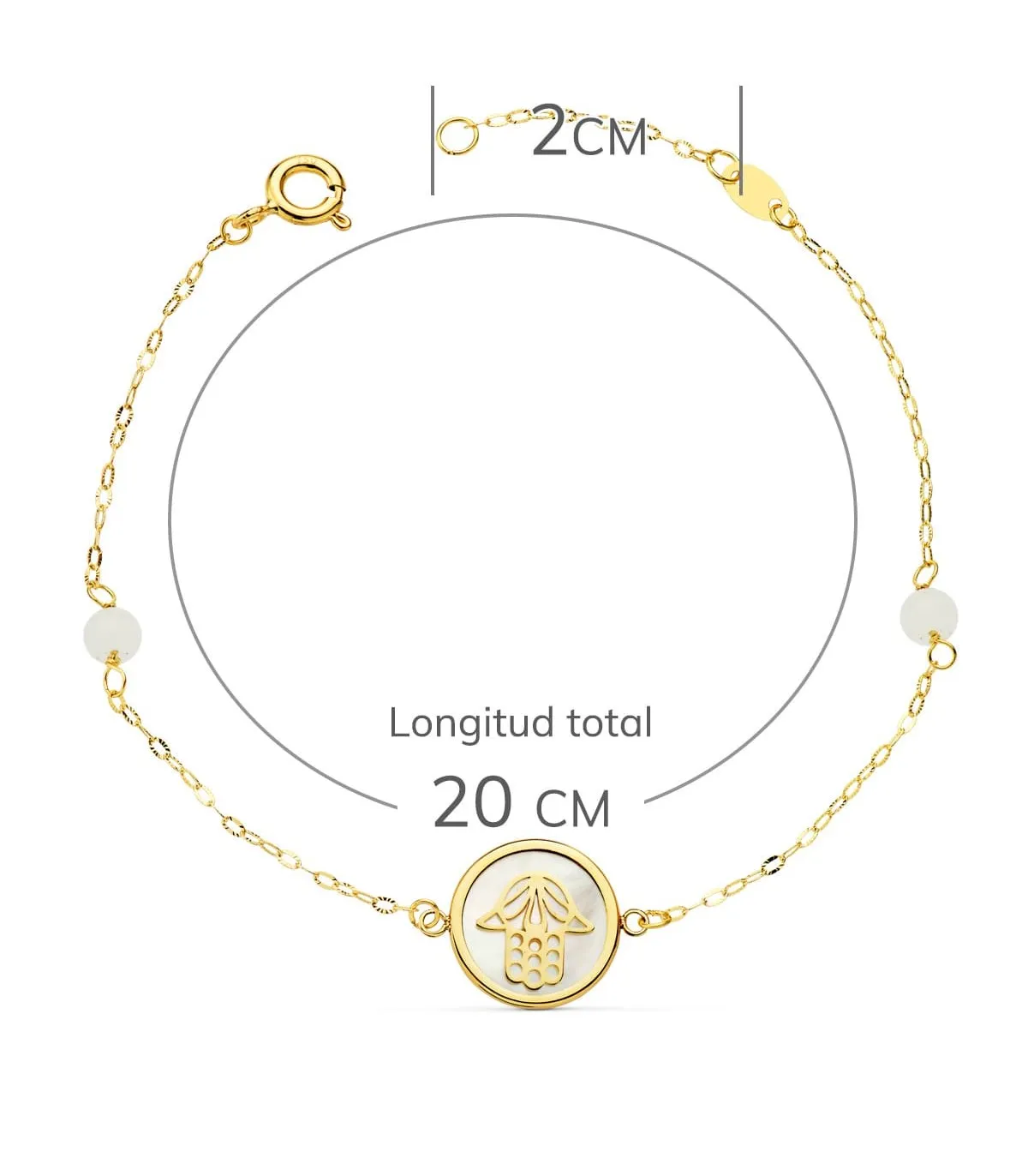 Pulsera Mujer Oro 18K Mano de Fátima Nácar 20cm
