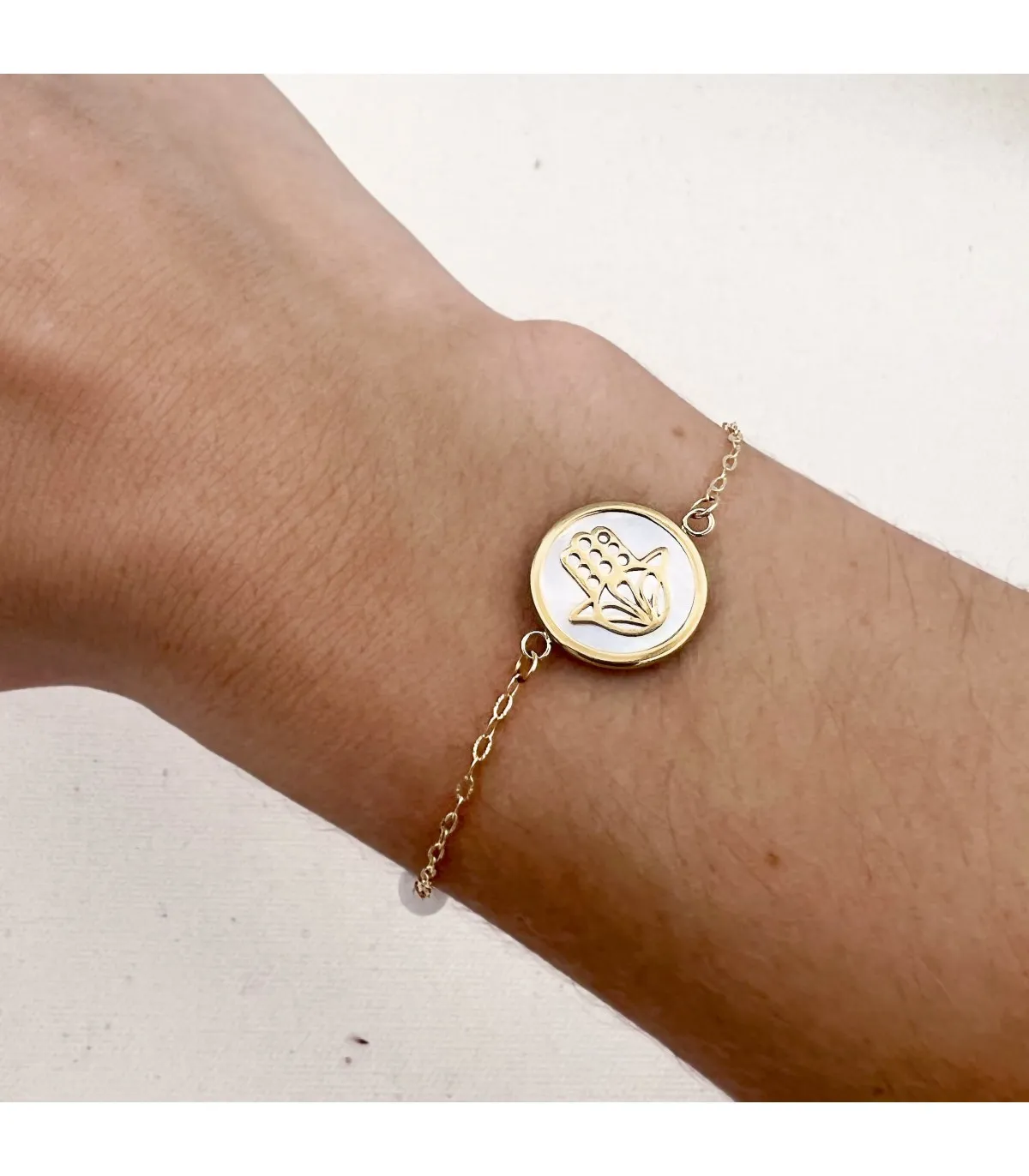 Pulsera Mujer Oro 18K Mano de Fátima Nácar 20cm