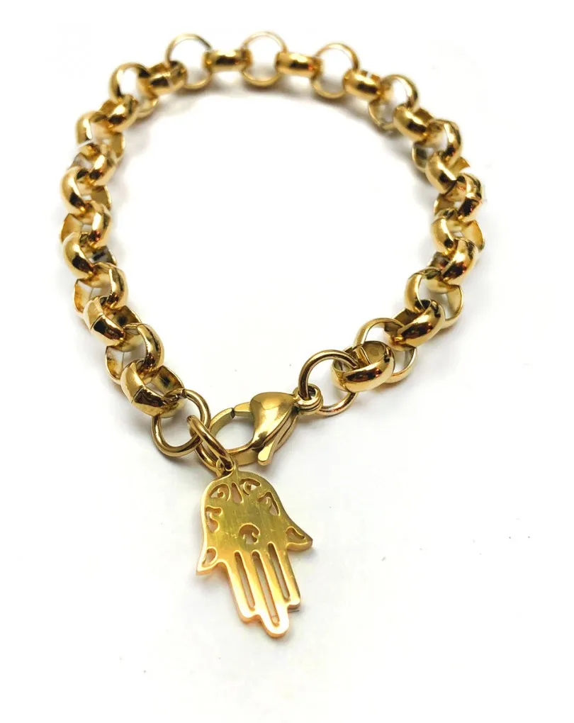 PULSERAS MUJER DE CADENA DORADA Y MANO DE FATIMA