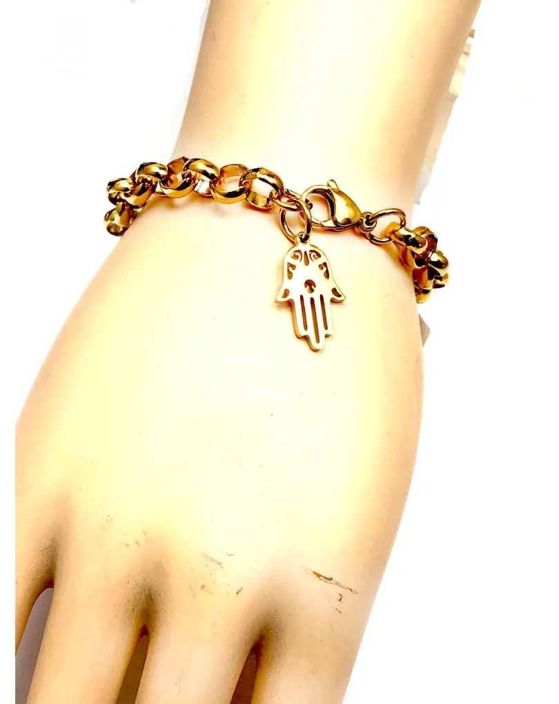 PULSERAS MUJER DE CADENA DORADA Y MANO DE FATIMA