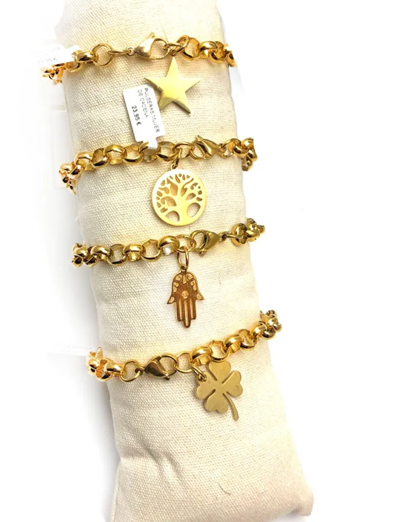 PULSERAS MUJER DE CADENA DORADA Y MANO DE FATIMA