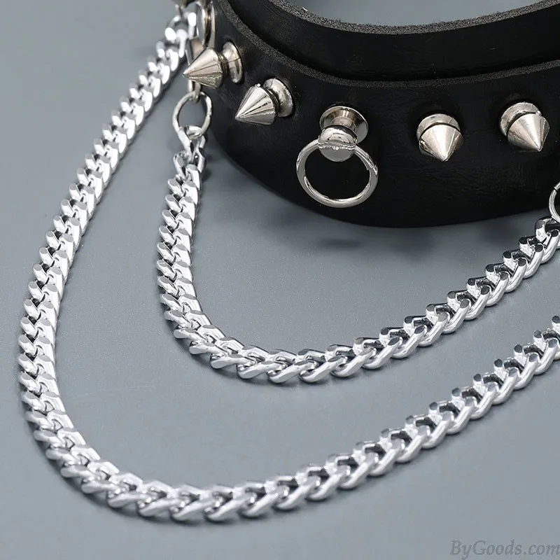 Punk Chain Tassel Rivet Spikes Adjustable Leather Choker For Girl PU Necklace Bar Party Accessories Rock Goth Choker 