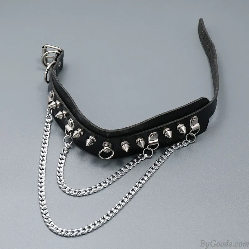 Punk Chain Tassel Rivet Spikes Adjustable Leather Choker For Girl PU Necklace Bar Party Accessories Rock Goth Choker 