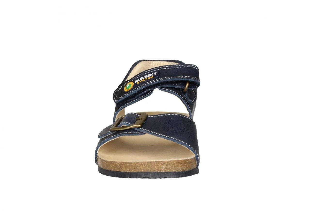 Sandalia Bio Piel Azul Con Hebilla y Velcro