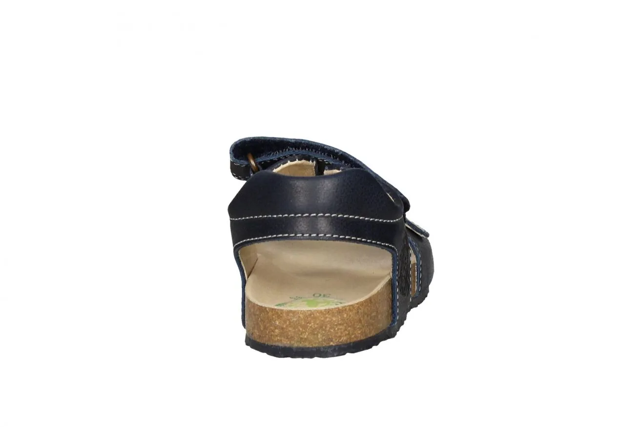 Sandalia Bio Piel Azul Con Hebilla y Velcro