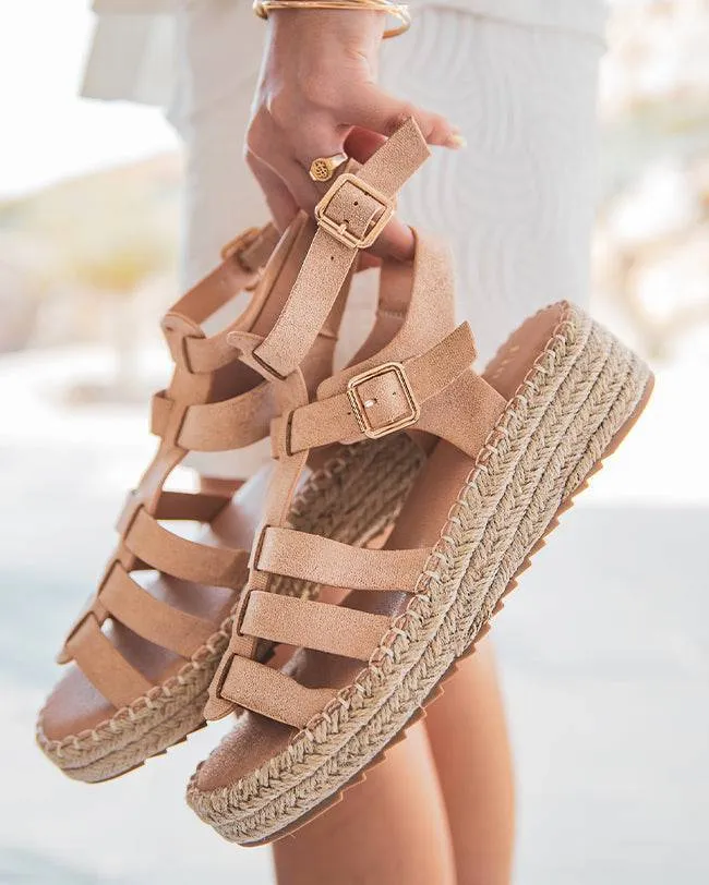 SANDALIA DE PLATAFORMA ESTILO GLADIADOR EN CUERDA BEIGE PARA MUJER  DéBORAH