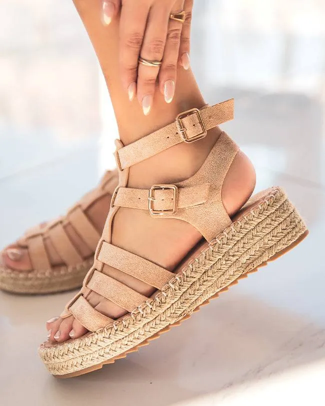 SANDALIA DE PLATAFORMA ESTILO GLADIADOR EN CUERDA BEIGE PARA MUJER  DéBORAH