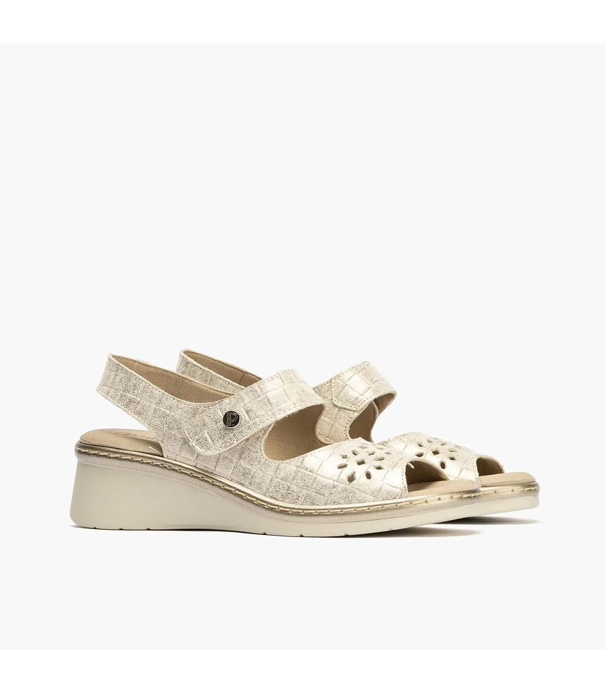 Sandalia mujer ancho especial con velcro DORADO