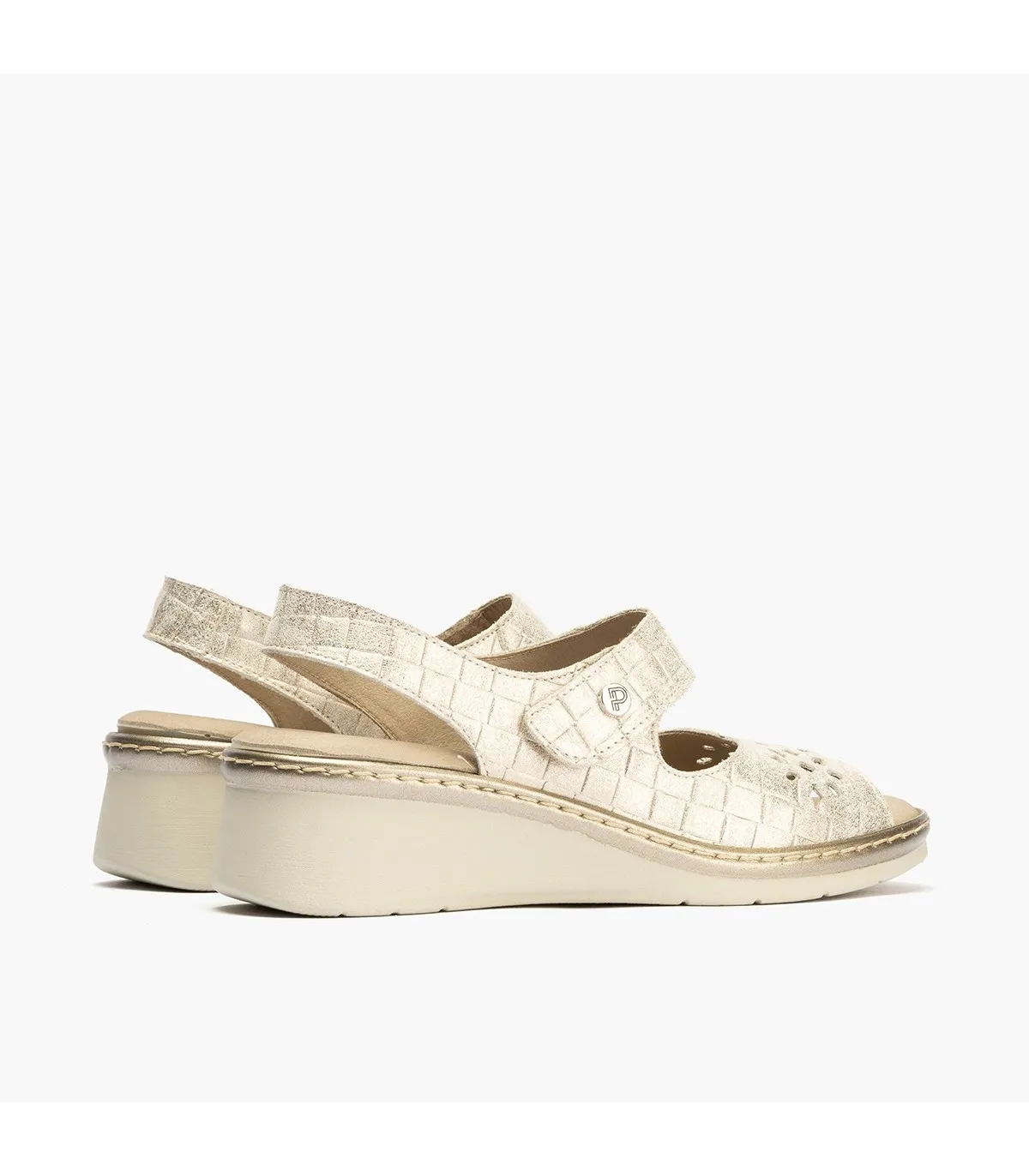 Sandalia mujer ancho especial con velcro DORADO