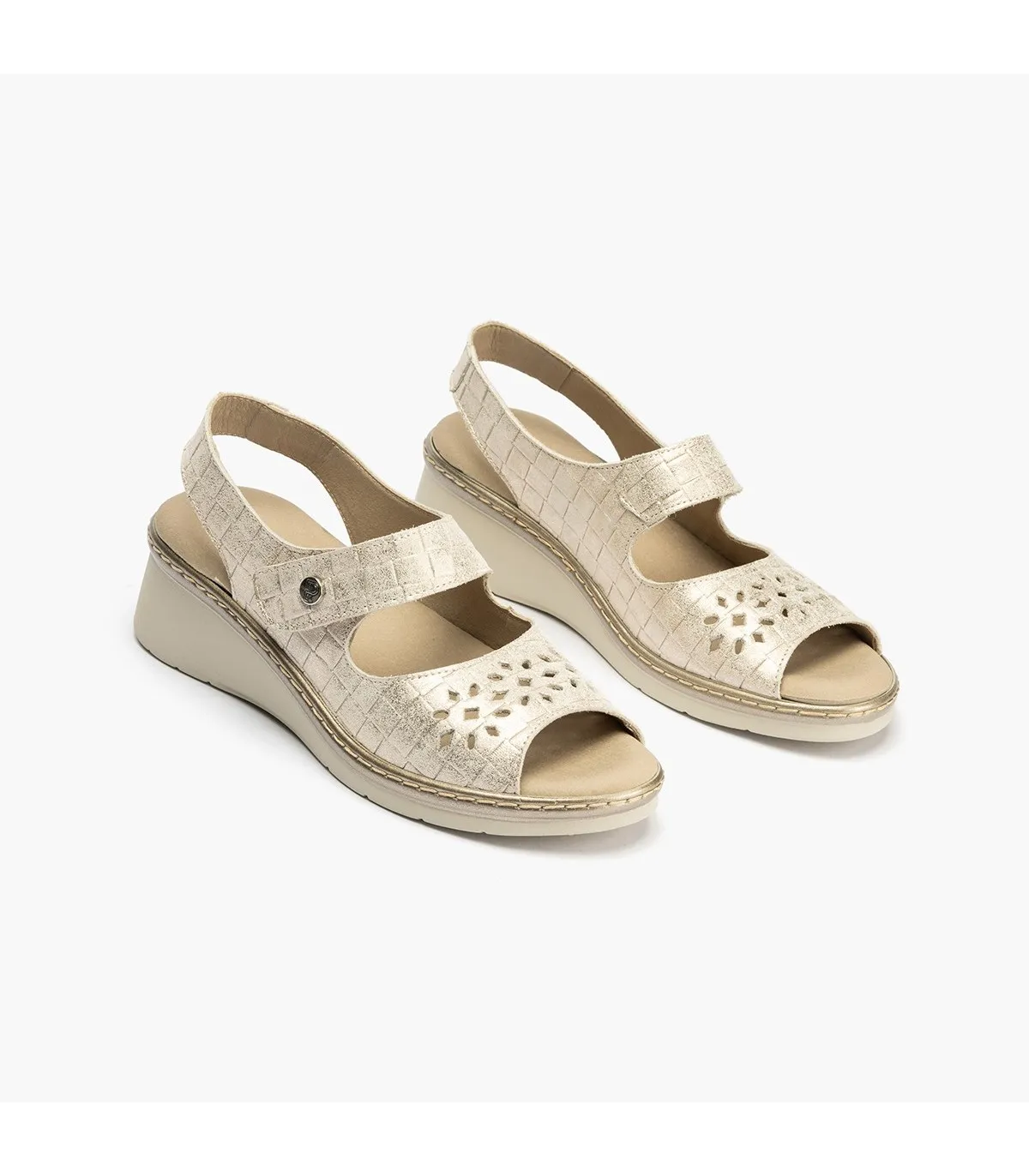 Sandalia mujer ancho especial con velcro DORADO
