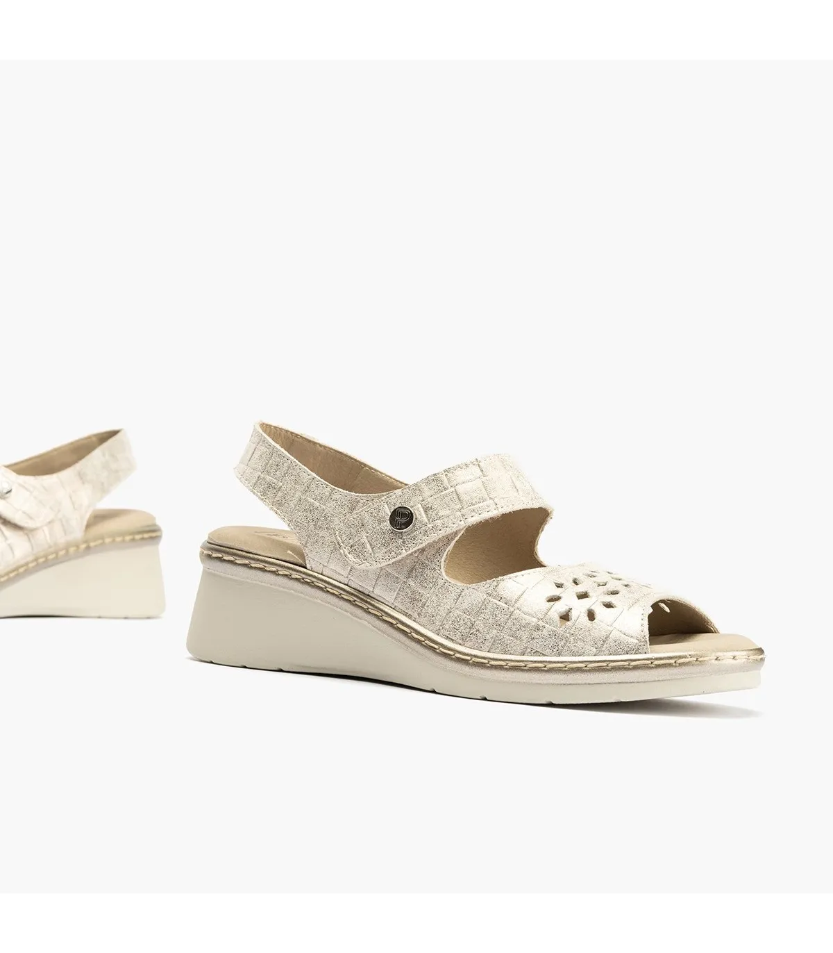 Sandalia mujer ancho especial con velcro DORADO