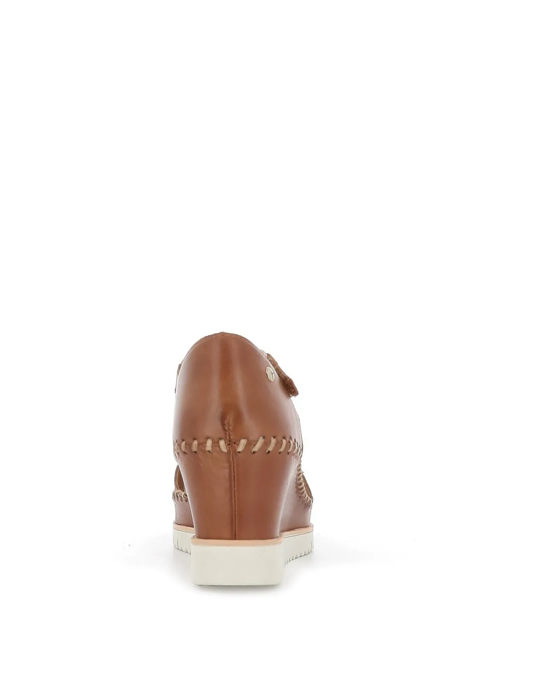 Sandalia plataforma cuña calados de piel camel para mujer Pikolinos