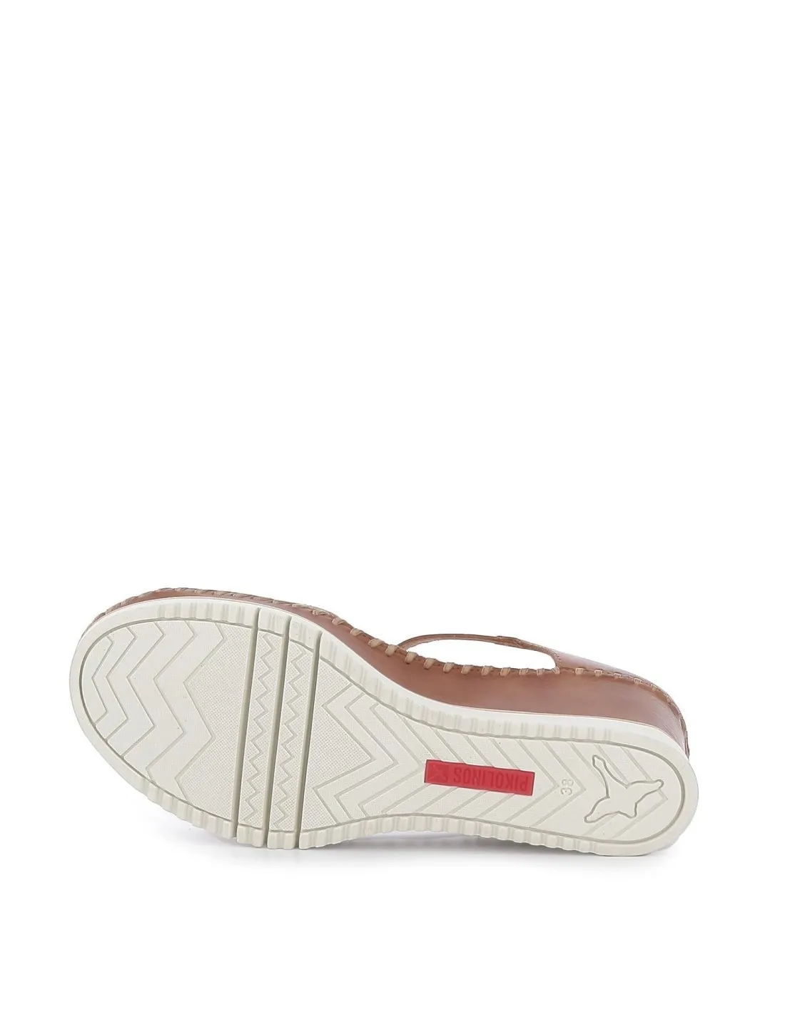 Sandalia plataforma cuña calados de piel camel para mujer Pikolinos