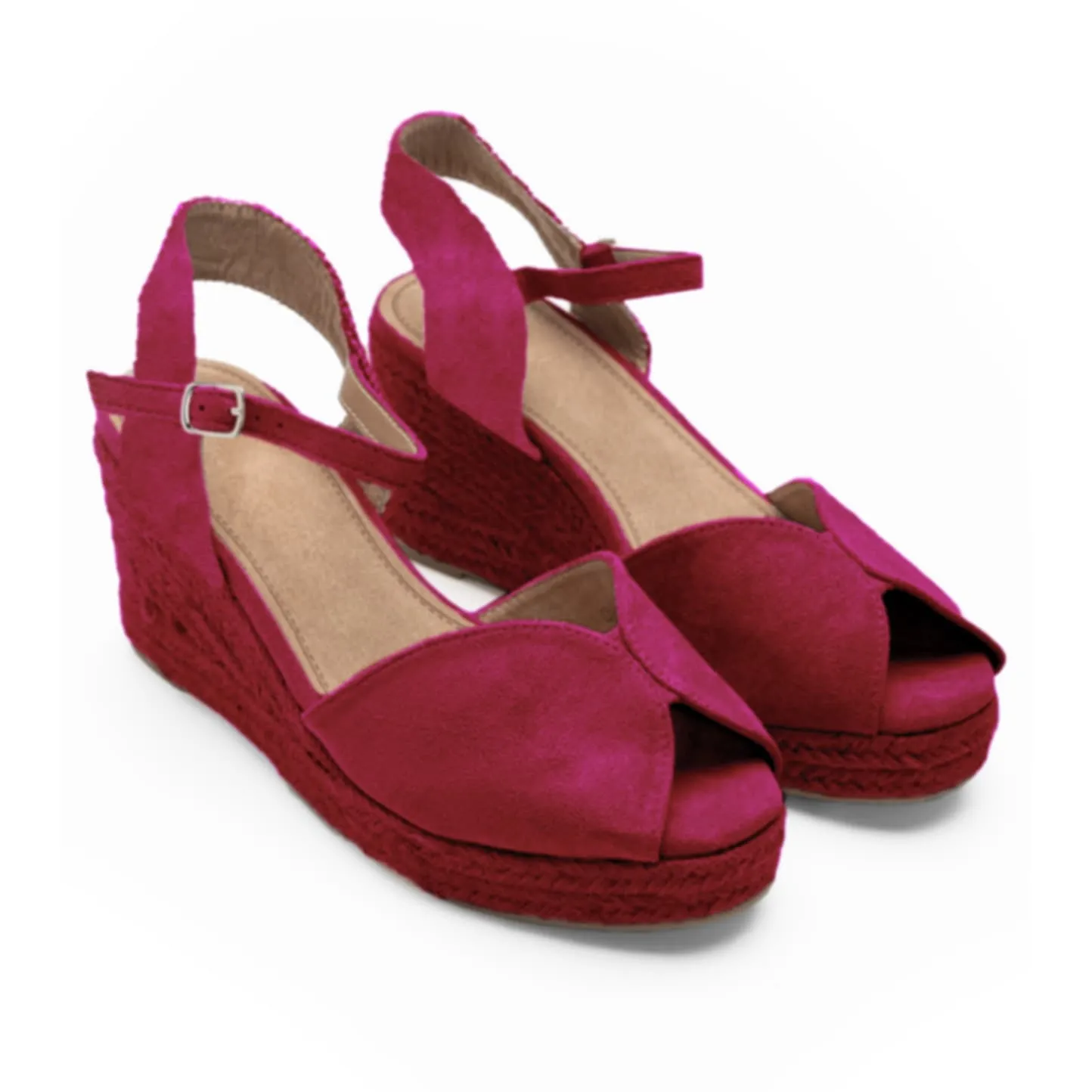 Sandalias de cuña media en yute en color fucsia para mujer