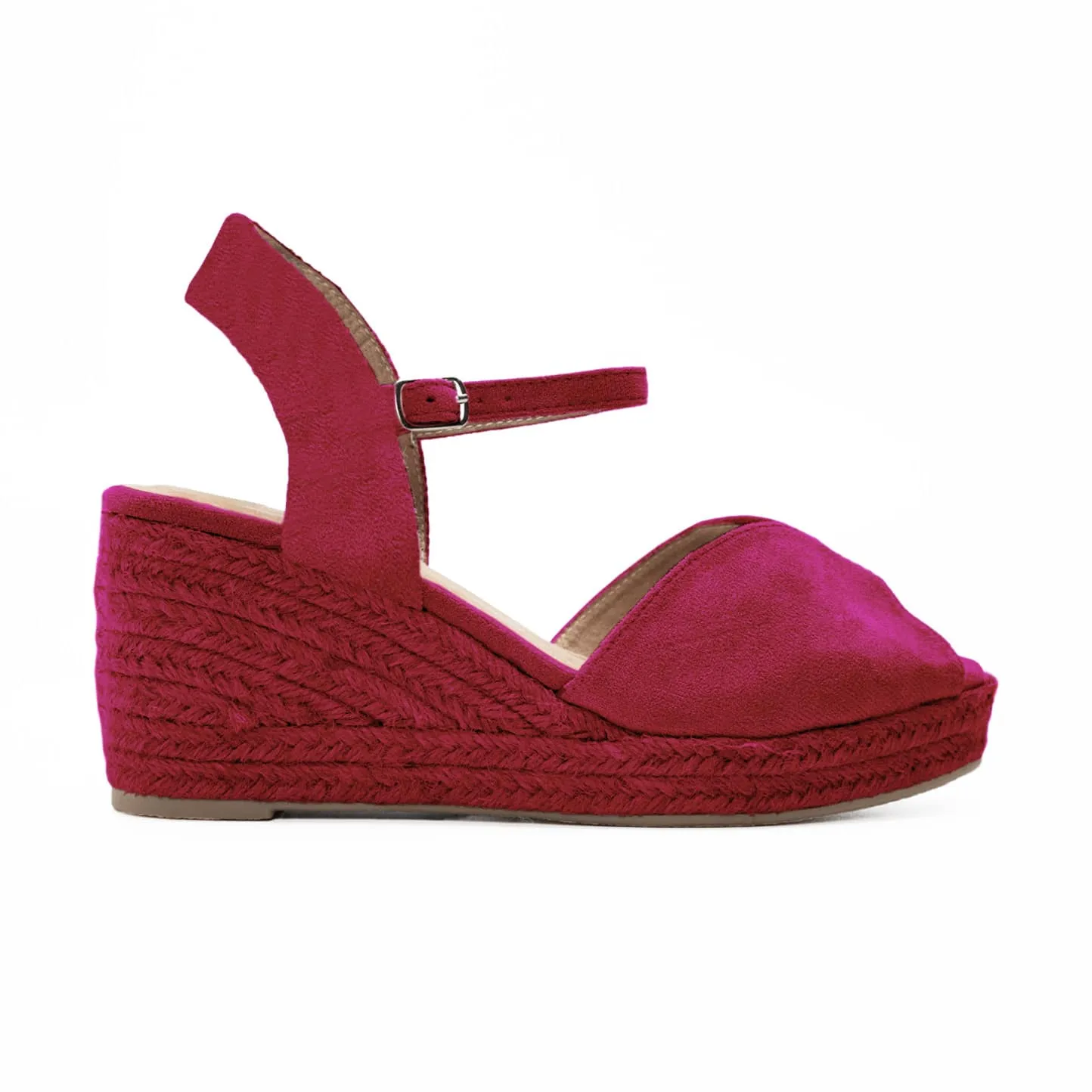 Sandalias de cuña media en yute en color fucsia para mujer