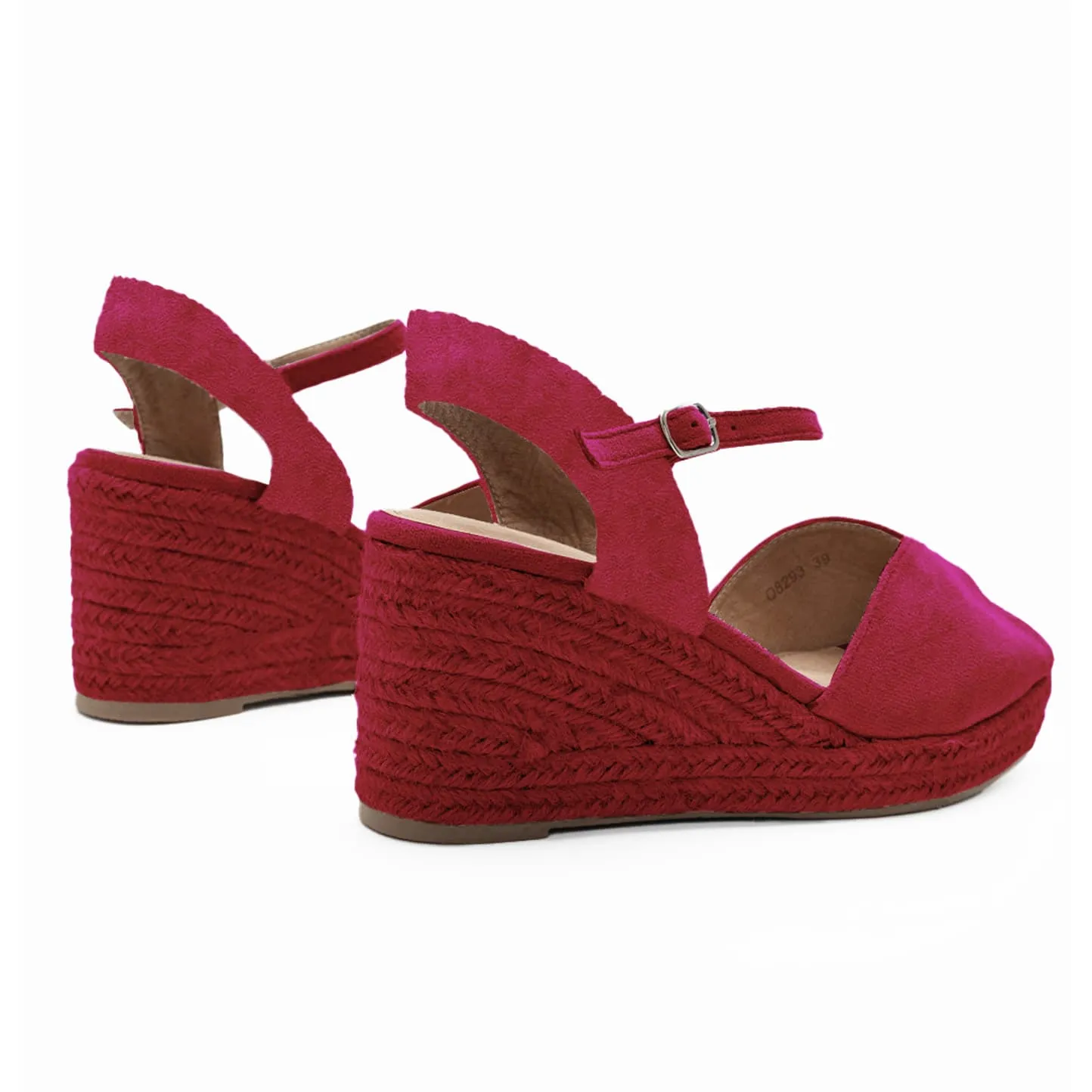 Sandalias de cuña media en yute en color fucsia para mujer