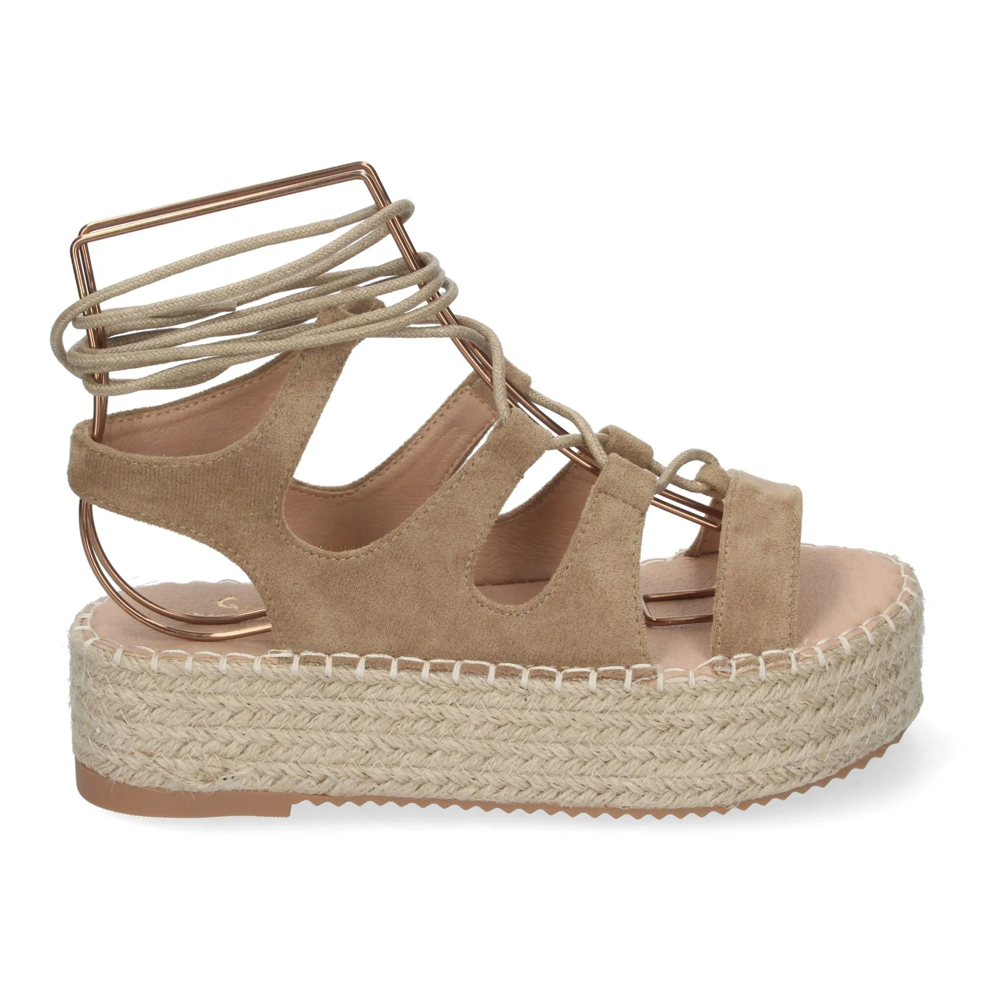 Sandalias de plataforma en yute para mujer lazos color taupe TF3306