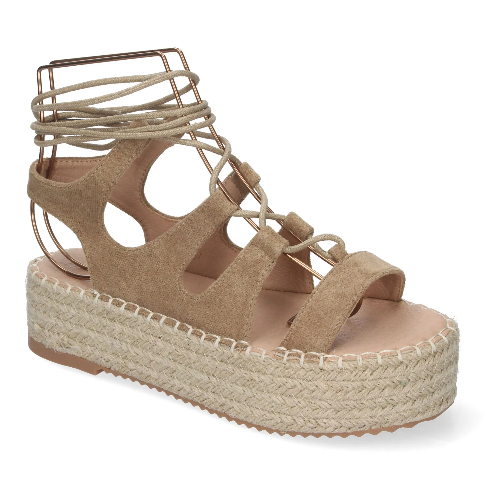 Sandalias de plataforma en yute para mujer lazos color taupe TF3306